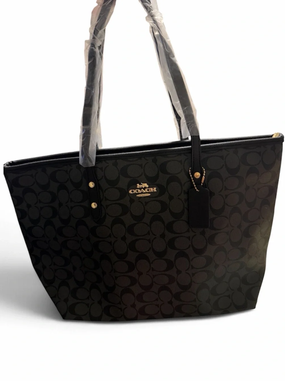 Coach Charcoal Signature Tote with Gold Accents